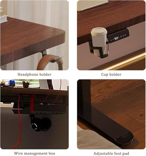 SDdPulse Scrivania regolabile in piedi con portabevande e gancio per cuffie Telaio in acciaio rinforzato per giochi e uso in ufficio - Postazione di lavoro ergonomica per comfort e prodotto