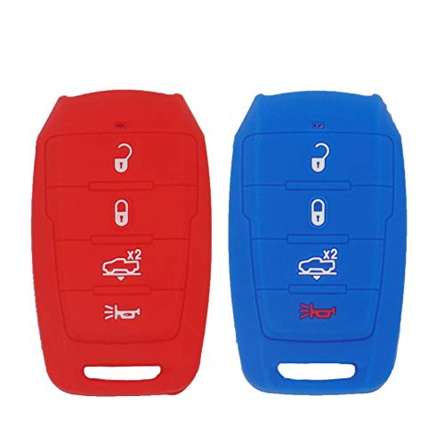 WEIBISS 2 Pack 4 Buttons Silicone Remote Key Fob Cover Protector Case Holder Skin Jacket for 2019-2020 Dodge Ram 1500 68442907AB OHT-4882056, Red Blue