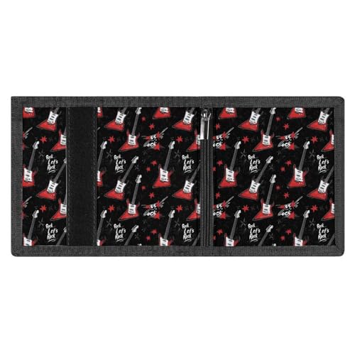 Rock Guitar Red Print Wallet for Men, 8 Credit Card Holder Slim Minimalist Front Pocket Small Mens Bifold Wallets3