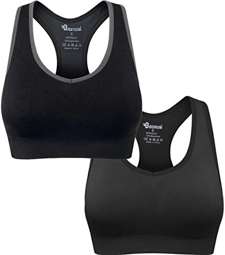BAOMOSI Women's Seamless Racerback Sports Bra High Impact Support Yoga Gym Workout Fitness Black Grey 3XL