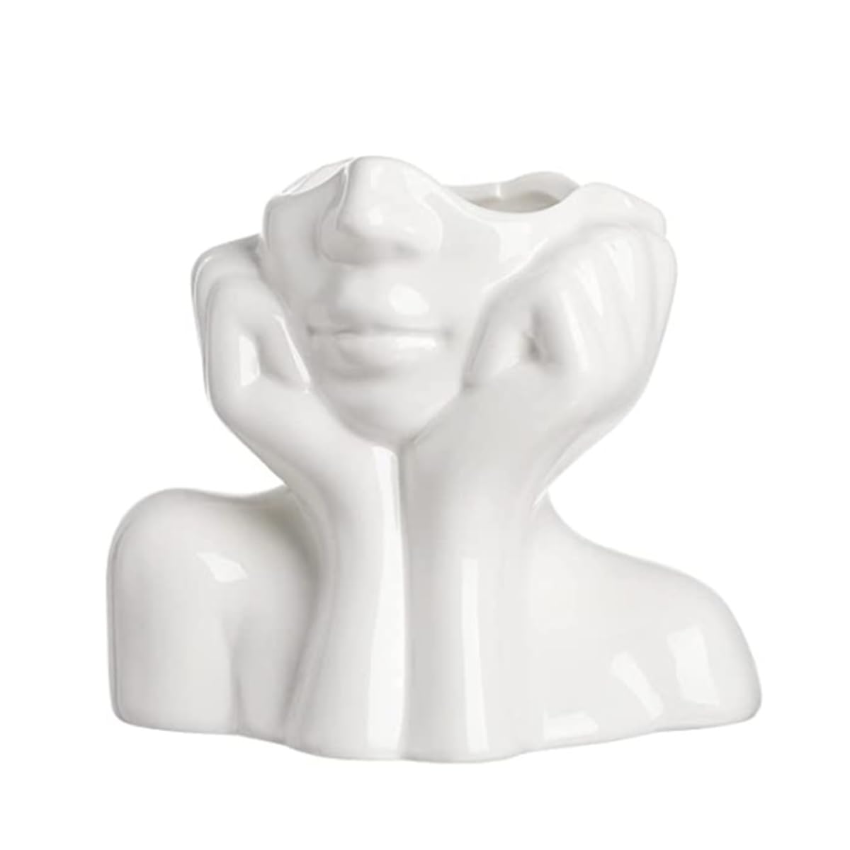 fanquare Jarrón con Cara Blanca Brillante 14cm, Jarrón de Porcelana Humano Moderno para Decoración del Hogar, Jarrón de Cerámica con Flores Único para Sala de Estar, Oficina