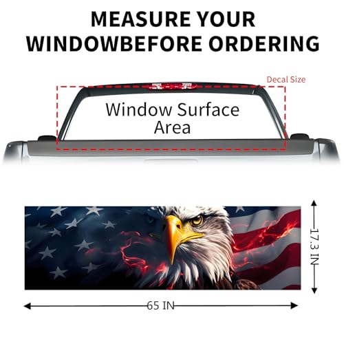 Image of Back Window Decals for Trucks - 65x17.3 in American Flag Window Decal Rear Window Decals for Truck Decor, Creative Truck Rear Window Decal for Personalized Decoration - Eagle-8-S