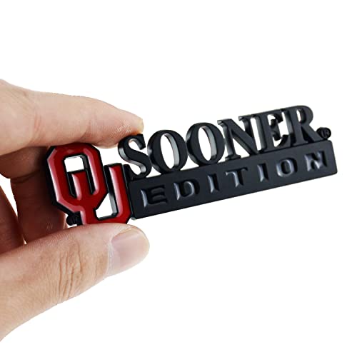 Image of 2Pc Sooner Edition Emblem Okla-Homa 3D Badge Sticker Decal with 3M Adhesive Replacement for Universal Car Window Door Computer (Black Red)