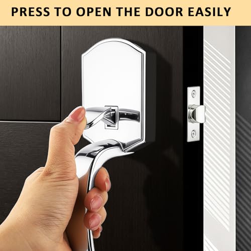 Image of Probrico Polished Chrome Front Door Handle, Heavy Duty Entry Door Handle with Interior Reversible Handed Lever, Lock Grip Handle with Wave Lever Keyless Door Locks, 1Pack