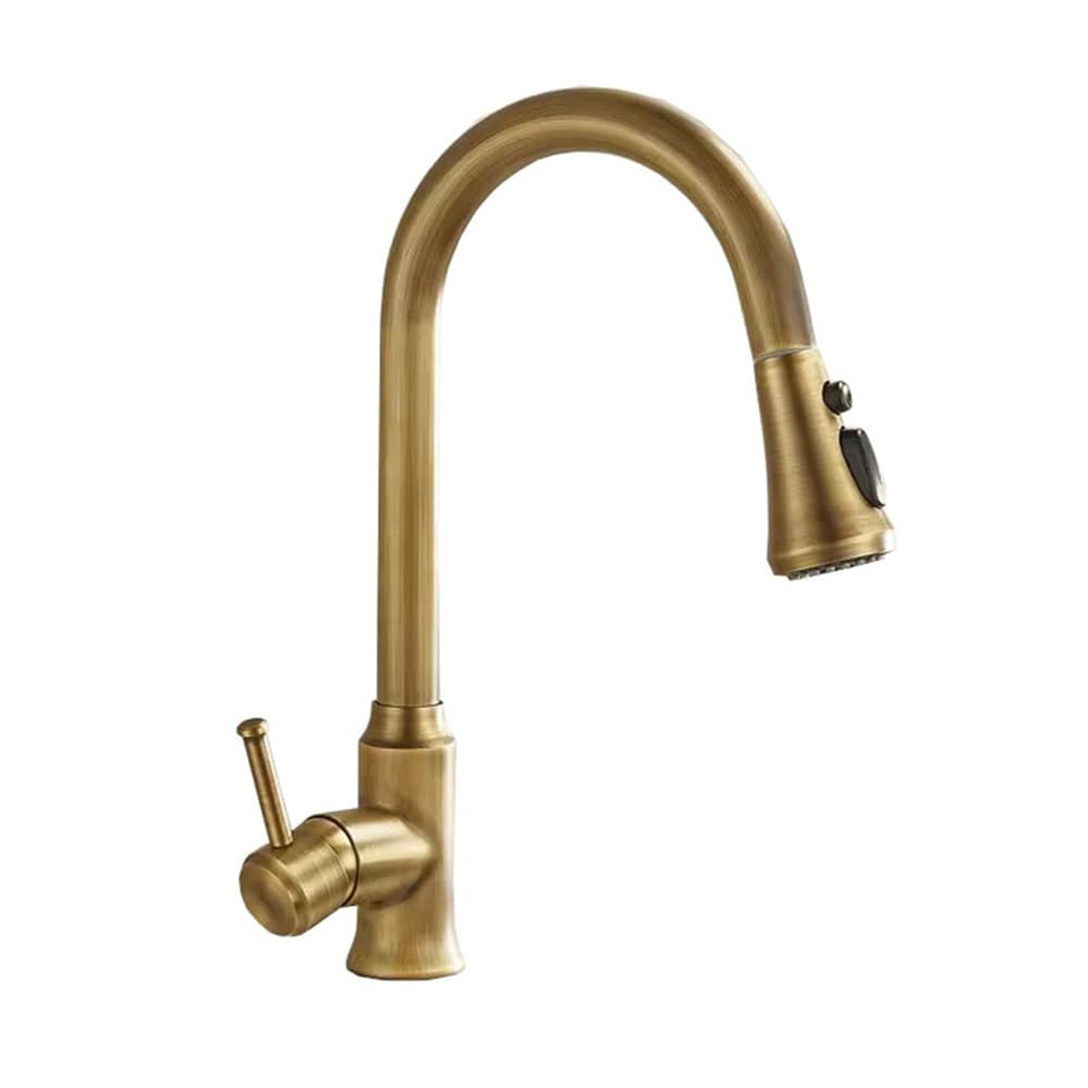 ZBBDFAZD High Arc Antique Brass Kitchen Faucet with Pull Down Sprayer 2 Spray Modes 360° Swivel Single Lever Mixer Tap Commercial Style Easy 1 Hole Installation