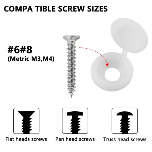 Litoexpe 200 Pieces Plastic Hinged Screw Cover Caps, White 4Mm Id Folding Screw Caps Snap Washer Covers Flip Tops For Screw Protection (White） #TOP2