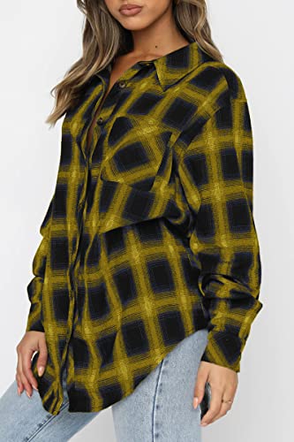 Image of CHYRII Womens Button Down Flannel Shirts Long Sleeve Plaid Shackets Business Casual Blouse Top