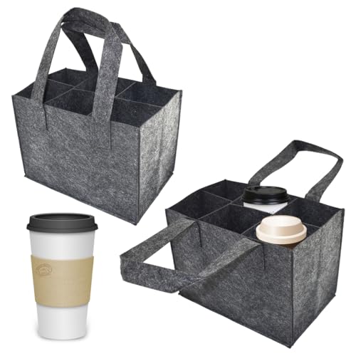 2 Pack 6 Cup Portable Drink Carrier Cup Holder for Car Boats Reusable Insulated Cup Carriers with Handle Foldable Cup Coffee Cocktails Carrier, Secures Hot and Cold Beverages-for Delivery (Grey)