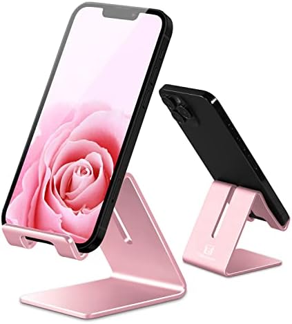 Tobeoneer Cell Phone Stand Holder Aluminum Desktop Solid Universal Desk Stand for iPhone 13 12 11 X 8 7 6 Plus 5 Ipad Mini Tablet Samsung Huawei All Mobile Smart Phone Office Decor (Rose Gold)