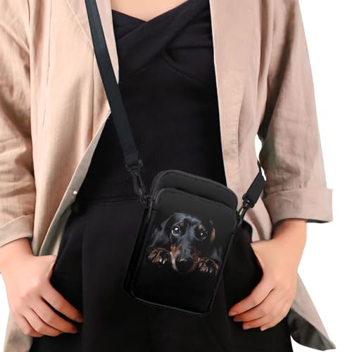 HUGS IDEA Black Dachshund Women's Mini Cross Body Bags Shoulder Handbag Cell phone Pouch Purse for Travel4