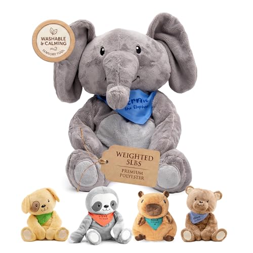 Image of Lilly's Love Weighted Stuffed Animals for Adults & Kids - 5lb Calming Elephant Plush for Anxiety, ADHD & Sensory | Machine Washable Weighted Stuffed Animal w /Removable Insert | Ernie The Elephant