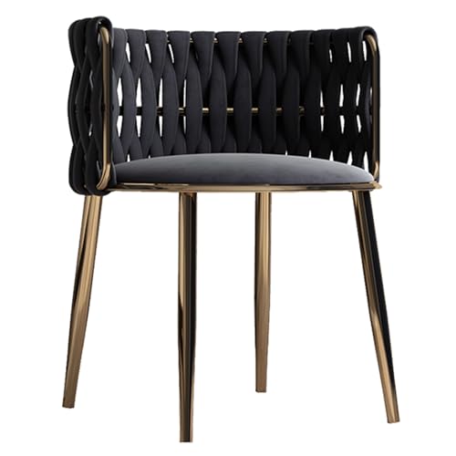Silla de comedor tapizada de terciopelo tejida contemporánea con patas de metal dorado, perfecta para sala de estar, dormitorio, cocina y decoración de tocador