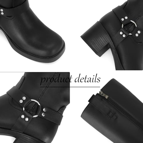 Image of Women's Knee High Riding Boots Chunky Heel Wide Calf Motorcycle Boots with Side Zipper