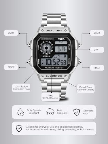 V2A Stainless Steel Unisex Multifunction Digital Sports Watch - Image 4