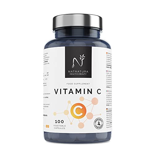 Vitamine C 1000 mg. Réduit la fatigue et renforce le système immunitaire. De la vitamine C pure, un puissant antioxydant naturel. 100 capsules végétales. Natnatura Health & Beauty Cover