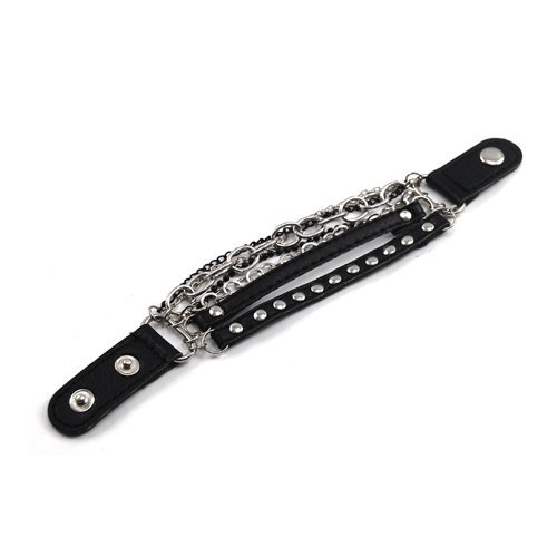 Gleader Pulsera Adjustable Punk Rock Cadena de Cuero Multi-Cadena con Remache