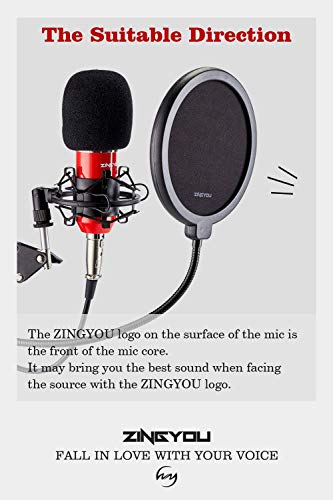 Zingyou Condenser Microphone Bundle, Zy-007 Professional Cardioid Studio Condenser Mic Include Adjustable Suspension Scissor Arm Stand, Shock Mount And Pop Filter, Studio Recording & Broadcasting #TOP5