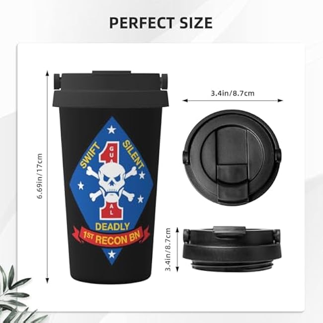 1st Recon Battalion Insulated Coffee Mug, Stainless Steel Vacuum Insulated Double Wall Travel Tumbler, 17oz