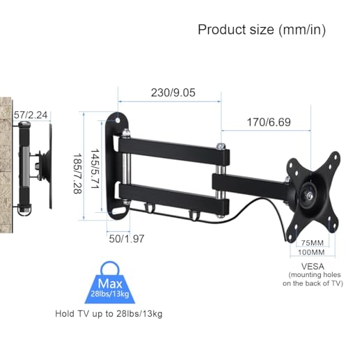 Image of Suptek TV Wall Mount Swivel Tilt Rotation Full Motion Adjustable Articulating for Most 15-32 inch LED, LCD Monitor Wall Mount VESA 75,100 (MA2720)