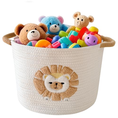 Toy-Storage-Basket-for-Kids-Baby-Laundry-Baskets-for-Blanket-Cute-Toys-Organizer-Nursery-Hamper-Cotton-Rope-Baskets-for-Organizing-tp-Diaper-Storage-Bin-for-Baby-Shower-Gifts-Dog-Cat-Toy-Box