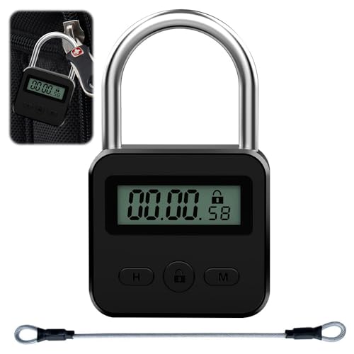 ZOYDP Digitale Zeitschloss Smart Lock mit Seil Metall Time Lock mit LCD-Display Intelligentes Zeitschloss Wiederaufladbares USB Sicherheits Vorhängeschloss für Verhindere schlechte Gewohnheiten