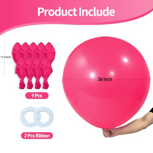 Image of KALOR Hot Pink Giant 36 Inch 9pcs Large Latex Balloons
