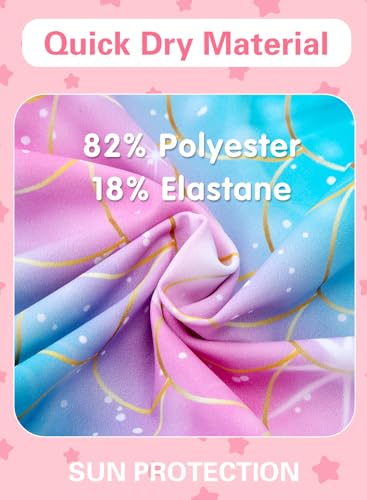 Image of XiaoMoSha Girls Swimsuits Ruffled Round Neck One Piece Bathing Suits Quick Dry UPF 50+ Summer Hawaii Swimwear for Kids 3-10T