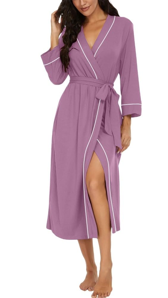PrinStory Women Dressing Gowns Causal Kimono Robes Long Bathrobe Soft Womens 3/4 Sleeve Ladies Loungewear