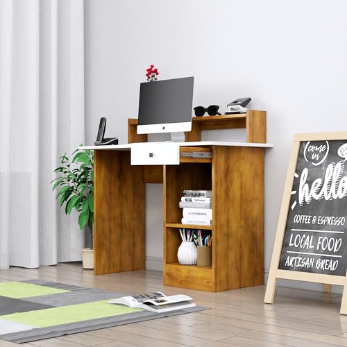 Image of Bniture Wooden Study Table for Home | Engineered Wood Study Table with Book Shelf | Multi Purpose Computer Desk for Study & Writing | Laptop Table with Drawers & Shelf | Giant Wood & Frosty White