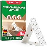 PATTLER Antitarme per Armadi Vestiti con Feromoni – 8 Pezzi. Trappole Adesive con Feromoni Antitarme, Protezione Ideale per Armadio Vestiti e Tessuti