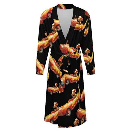 Dachshund Driving Hot Dog Flame Car Soft Robe Long Sleeve Bathrobes V Neck Sleepwear Spa Robes with Belt Men Woman4