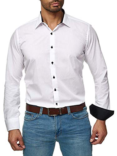 Gdtime Hombre Camisa Manga Larga Slim Fit,Resistente a Las Arrugas,S-3XL (Blanco, L)