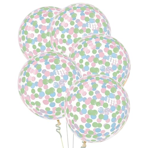 Image of Pastel Blue Pastel Pink Pastel Green Confetti Balloons 25 Pcs, 12 Inch Clear Latex Balloon with Confetti Inside for Birthday Party Baby Shower Graduation Anniversary Engagement Decorations Supplies