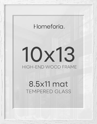 Image of Homeforia White Frame 10x13 Wood, High End Oak 10x13 Picture Frames with Mat 8.5x11, 10 x 13 White Wooden Poster Frames Matted to 8.5 x 11 inch Photo, 13by10 Frames, Tempered Glass, Wall Kit, Set of 1