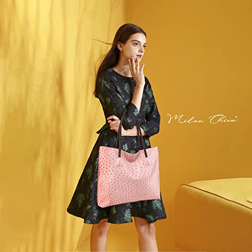 Milan Chiva Tote Bag for Women with Zipper Large Ostrich Vegan Leather Shoulder Purses and Handbags