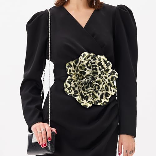 Image of M METERXITY Extra Large Rose Flower Brooches, Lapel Pins Dainty Satin Fabric Big Camellia Oversized Brooch Pin
