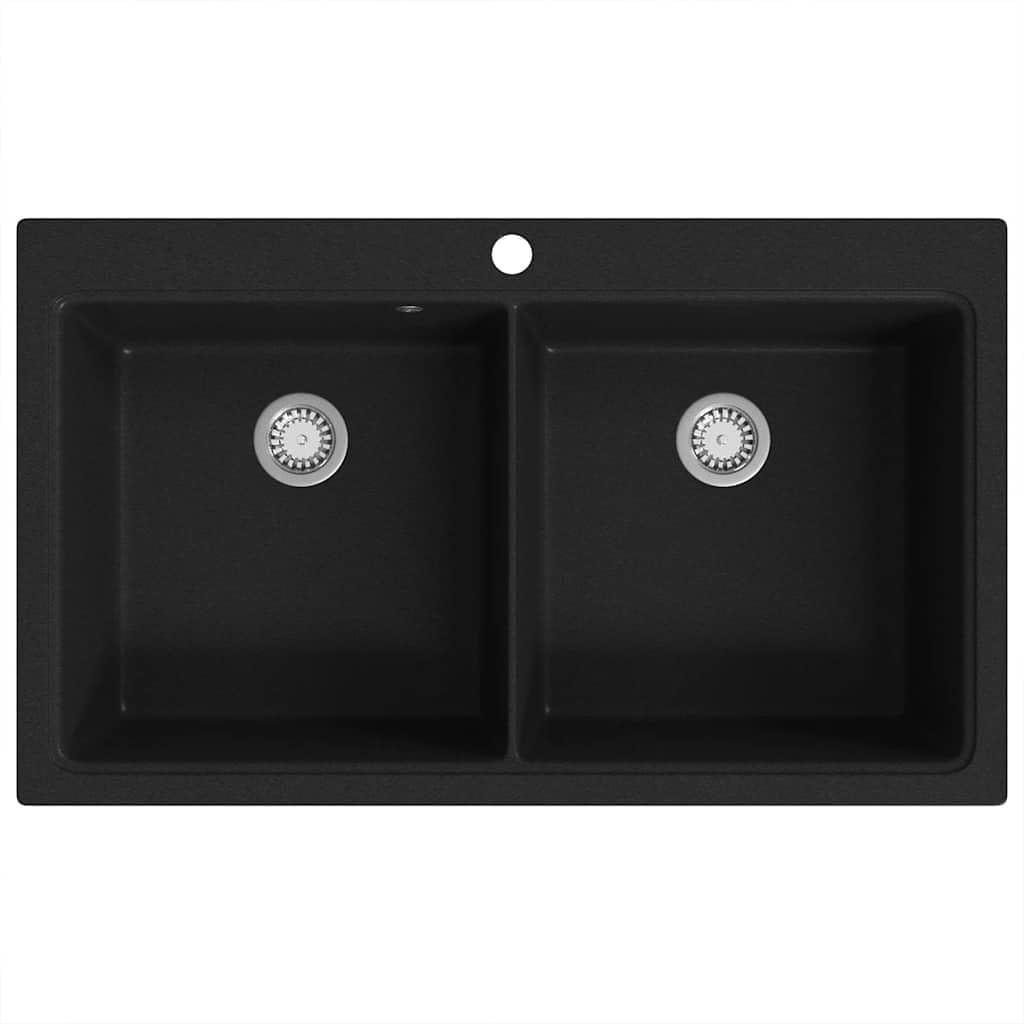 vidaXL Fregadero Encastrable con 2 Senos de Granito Negro Cubeta Lavaplatos