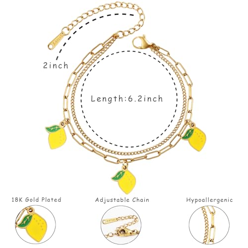 Fruit Charm Bracelets for Women, 18K Gold Plated with Adjustable Layered Link for Women Dainty Jewelry Gifts4