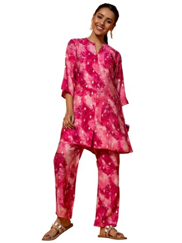 Image of Libas Womens Printed Silk Blend Co ord Set for Women | daily wear | casual wear | office wear