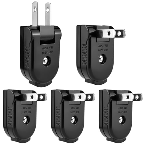 ZDRU 5 Pcs Extension Cord Replacement Male Power Plug 2 Prong Rotatable 250V 10A Electric Plugs for Small Appliances Power Strips & Lamps (Black)