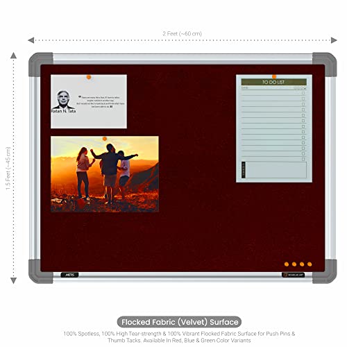 Image of Scholar Art Metis 1.5x2 Feet Fabric Pin-up Board for Study Room & Wall | High Strength Velvet Cloth + High Density Soft Board for Pinning Photos, Sticky Notes & Reminders (Maroon)
