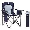 GREEN PARTY Folding Camping Chair Oversized Heavy Duty Lawn Chair with Cooler Bag, Cup Holder, Storage Pocket, Collapsible Padded Outdoor Arm Chair, Quad Lumbar Back Chair Supports 450LBS