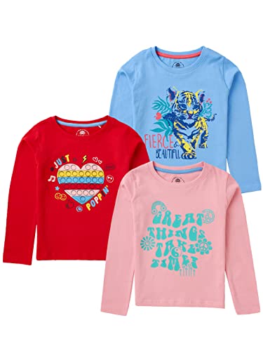Image of Girls T-Shirts Pack of 3 by Cub McPaws | Kids Cotton T-Shirts for Girls | Long Sleeves Tshirts | for 4-12 Years Girls