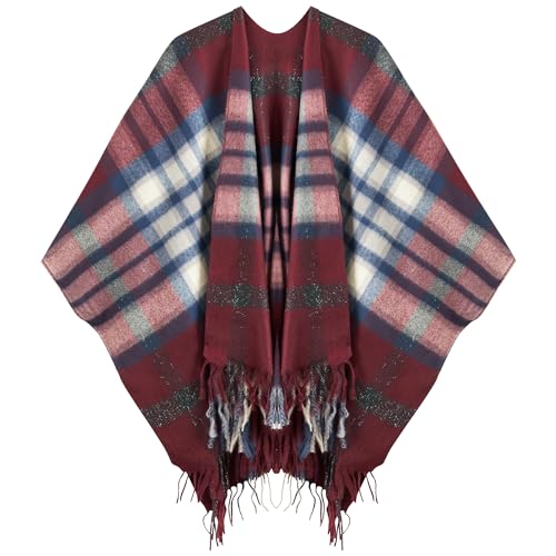 Image of Women's Shawl Wrap Poncho Ruana Cape Cardigan Sweater Open Front for Fall Winter Spring