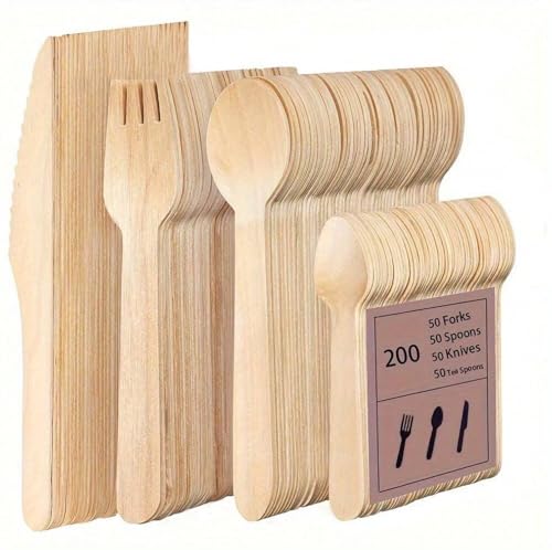 Lista de Cubiertos desechables elegantes para comprar hoy. 44 Paquete de 200 cubiertos Desechables de Madera - 200 Piezas: 50 Cuchillos, 50 Tenedores, 50 Cucharas y 50 Cucharas para café - Servicio para 50 personas. - Ecológicos. - Ideal...