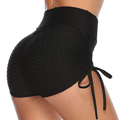 High Waisted Yoga Shorts for Women Drawstring Ruched Hot Hants Butt Lifting Running