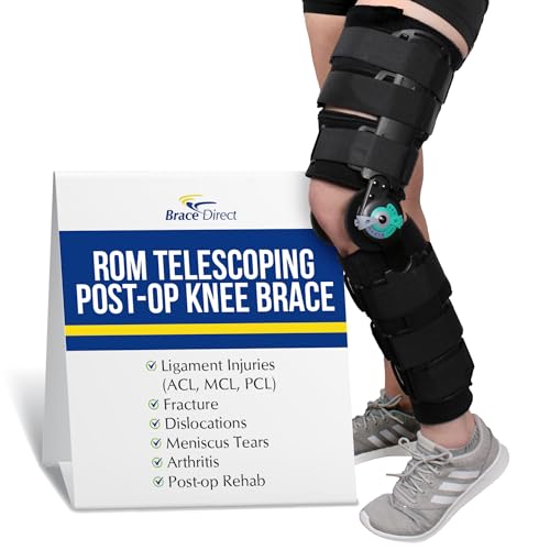 Brace Direct Post-Op ROM Telescoping Knee Brace - Telescoping Range of Motion Hinged Knee Support for ACL MCL PCL Meniscus & Fracture Surgery Recovery Universal Fit (Thigh 28 Calf 16)