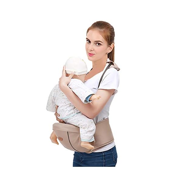 SONARIN Multifunktionaler Hipseat Baby Carrier Babytrage,Freie Größe,Kleinkind-Hüft-Sitzträger,Vorderer Träger-Gurt,4 tragende Positionen(Hellbraun) – Bild 3