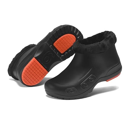 YUNGPRIME Men's Women's Fur Lined Non-Slip Clogs Waterproof Fleece Garden Shoes Winter Work Shoes Chef Shoes with Soft Fleece Lining4