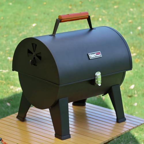 Royal Gourmet Tragbarer Holzkohlegrill - Idealer Garten- und Picknick-Grill mit Kohle-Tischfunktionalität und Schutzhaub